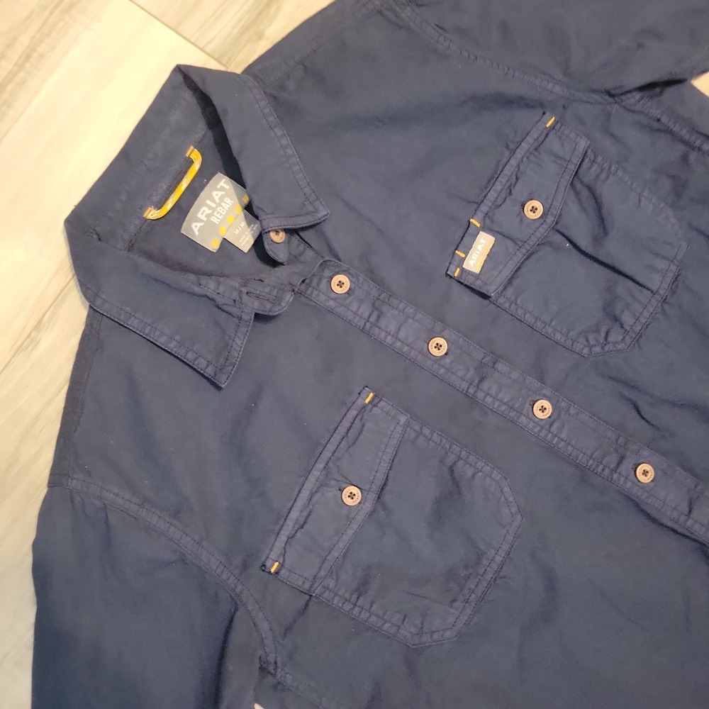Ariat Rebar Washed Twills Work Shirt Shirt Womens Meduim Blue Long Sleeve